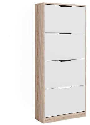Vicco Schuhkipper Luca, Schuhregal, Sonoma/Weiß, 59 x 137 cm mit 4 Klappschubladen