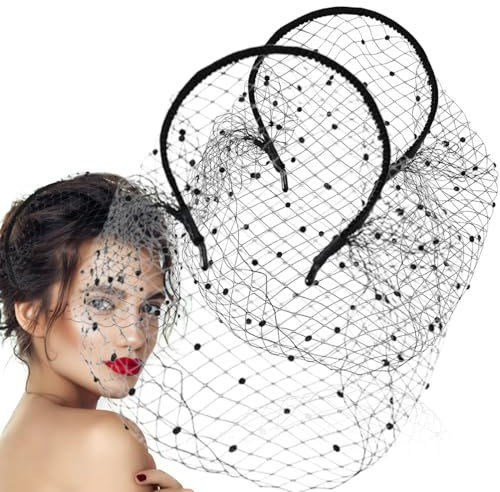 ZORVUJI Schleier Schwarz Fascinator Damen 1920er Jahre Kopfschmuck, Hochzeits Stirnband mit Schleier, Schwarzer Fascinator für Halloween, Maskenball oder Tea Party