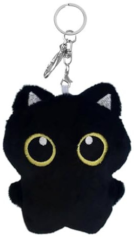 Pendentif chat en peluche, porte-clés en peluche chat en peluche | Charme de porte-clés en peluche de chat noir | Pendentif de sac à dos de en peluche de dessin animé de 12cm/4.7 pouces, jouet