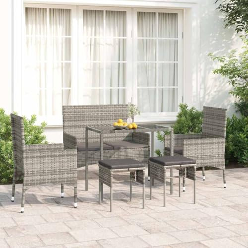 Kangqiling319509 Gartensofa-Set, 6-teilig, mit Kissen aus Polyrattan, grau