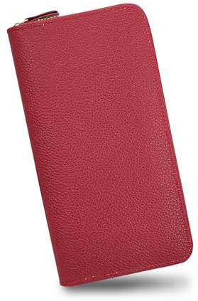 Energather Frauen Portmonee, PU Leder Portemonnaie Damen Geldbörse Damen, Elegant Geldbeutel Damen Portmonee Damen Geldbörsen Wallet für Reisen, Spaziergänge, Einkaufen (rot)