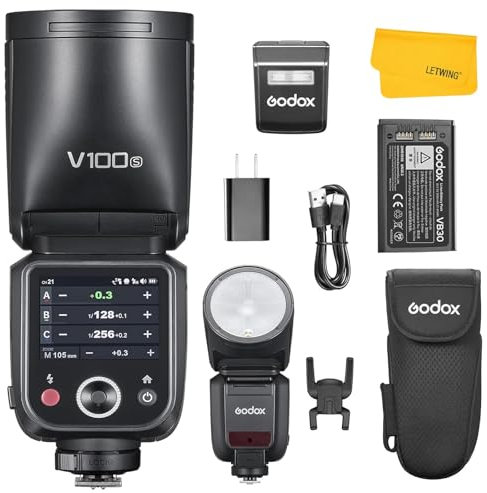 GODOX V100S V100 S Round Head Camera Flash Speedlite Compatible for Sony, 2.4G Wireless HSS 1/8000s TTL Speedlight Strobe with 2980mAh Li-ion Battery, Detachable Sub Flash Support Type-C