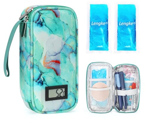 YOUSHARES Bolsa Refrigerante para Insulina con 2 Bolsas de Hielo TSA, Bolsa Isotérmica para Insulina, Nevera Insulina para Viajes con Indicador Temperatura (Arena Movediza Dorada)