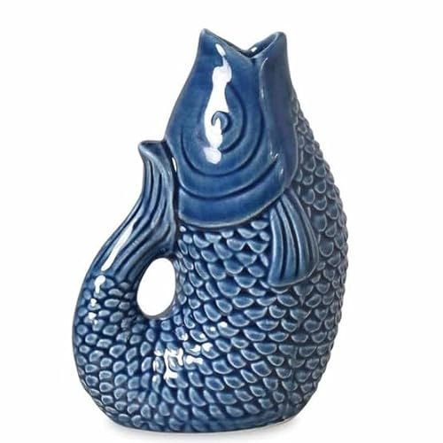 Vase für böhmische Fische, dekorativ, aus Steinzeug, Symbol für Fülle, Maße 12 cm (blau)