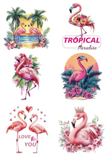 arricraft 6 Stück Strandthema Kunststoff Wärmeübertragungsfolie Logo Aufkleber Set 6 Stile Flamingo Form Wärmeübertragung Aufkleber Eisen Auf Aufkleber Für T Shirts Taschen Hüte DIY Handwerk