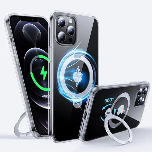 FNDMIL 360°Drehbarer Magnetisch für iPhone 12 Pro Max Hülle mit MagSafe | [Rutschfester Textur][Unsichtbarer Ständer][Militär Schutz] Transparente Hartschale mit für iPhone 12 Pro Max Case, Klar