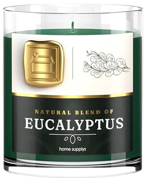 Large Eucalyptus Candle - Candle Gift for Women & Men with Lid - (300g/60hr) Long Burn Time with Eucalyptus, Amber, Mint & Pine - Organic & Vegan Scented - Relaxation, Aromatherapy & Wellness