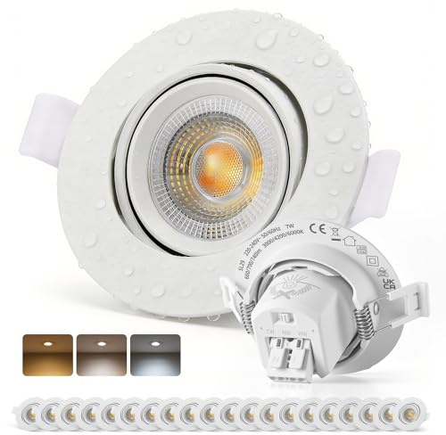 BOJIM IP65 Einbaustrahler LED 230V Badezimmer 68mm - 80mm Spots | 7W 700lm, Warmweiß Neutralweiß Kaltweiß, Flache Deckenspots für Küche Wohnzimmer, 20er Set