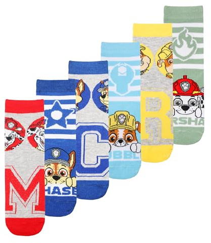 PAW PATROL Jungen Socken, Socken Kinder, Paw Socks, Kindersocken, | 6er Pack Socken Schulkind, Mighty, Socken Baumwolle mit verschiedenen Helden der Paw Patrol Serie, Schulkind Socken, Kind
