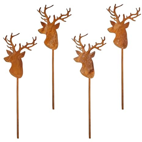 PIujsym 4er Set Hirsch Gartenstecker Weihnachten, Hirschgeweih Weihnachtsdeko Outdoor, Metall Hirsch Deko für Garten Terrasse Balkon Weihnachts deko Garten