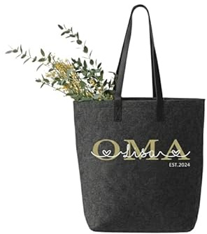 WriteFusion Personalisiert Filztasche Oma mit Namen und bis zu 3 Jahreszahlen Robuster großer Shopper Nachhaltige Geschenk-Tasche Filz-Beutel Einkaufstasche Strandtasche