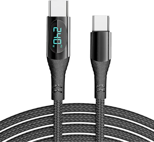 2m/6.6FT USB C to USB-C Fast Charging 240W Cable with Dysplay Compatible with MacBook Pro M4/Air, iPad Pro 2025, HP EliteBook, iPhone Air/17/16, Galaxy S25, 2M