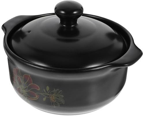 LOLIPPYY Pot de Soupe en Terre Cuite 1,6 L Couvercle, Résistant aux Hautes Températures, pour Cuisson de Plats Mijotés et Poulet à Domicile, pour 1-2 Personnes
