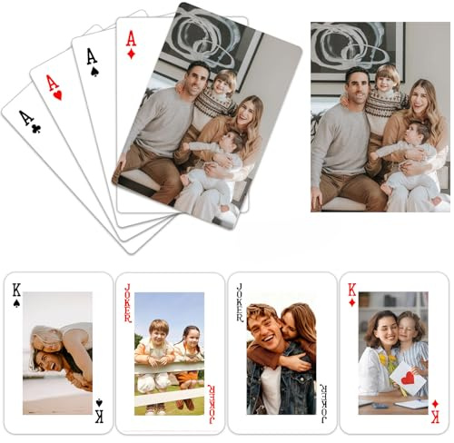 NGBEWU Carte da gioco personalizzate con foto | Mazzi di carte da poker standard con immagini personalizzate | Regali divertenti per tutti – Perfetti per feste e compleanni (Modello 1)