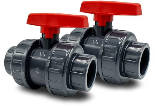 Baumaxxe 2x PVC Kugelhahn 32mm - 2-Wege Absperrhahn Pool - 16 Bar - bm003 | AK, 1 Zoll, 2x Klebemuffe, Radial ausbaubar, zum Verkleben mit PVC Rohr 32mm, Pool Zubehör für Poolverohrung 32mm