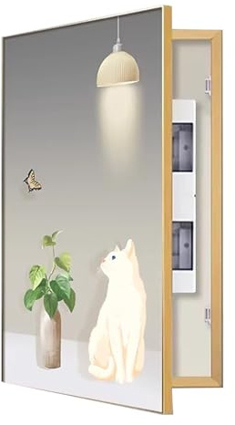 Cache Tableau Electrique Decoratif, cache-disjoncteur moderne à bascule pour salon et bureau(Gold B,70x140cm/27.6x55in)