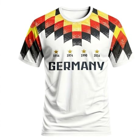 Deutschland Trikot Fussball T-Shirt 2026, Deutschland WM Fan T-Shirt, Comfy Fanartikel Trikot für Herren, Deutsche Farben & Trendiger Print, WM-Titeljahre 1954, 1974, 1990 und 2014