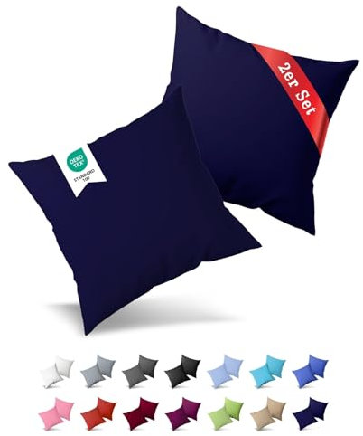 Buymax® Kissenbezug 40x40 cm (2er-Set) 100% Jersey Baumwolle - Kissenbezüge für Kissen 40 x 40 cm - Marineblau - Kopfkissenbezug mit Reißverschluss - Kissenhülle - Oeko-Tex Zertifiziert