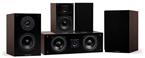 Fluance Elite High Definition Compact Surround Sound Home Theater 5.0 Channel Speaker System including 2-Way Bookshelf, Center Channel and Rear Surround Speakers - Walnut (SX50WC)