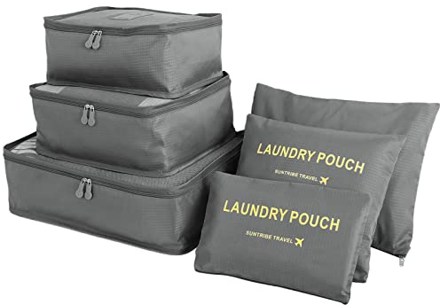 WOWTOY 6PCS Packing Cubes for Travel Luggage Organiser Bag Compression Pouches Clothes Suitcase, Packing Organizers Storage Bags for Travel Accessories, Grey
