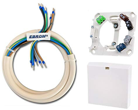 EBROM Herdanschlusskabel H05VV-F 5x2,5 mm² WEIß, inkl. Herdanschlussdose 7,5 Meter Kabel - komplett fertig konfektioniert, gecrimpt mit Aderendhülsen blau - 3 N PE - (5G2,5 6m) - Herdanschlussleitung