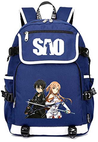 WANHONGYUE Sword Art Online SAO Anime Cosplay Schoolbag Rucksack 15.6 Laptop Backpack with USB Charging Port Blue / 2