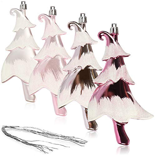 com-four® 4X Christbaumanhänger Tannenbaum - Christbaumschmuck zum Anhängen - Weihnachtsbaum-Anhänger in Tannenbaum-Form - bruchfest (4 Stück - rosa)