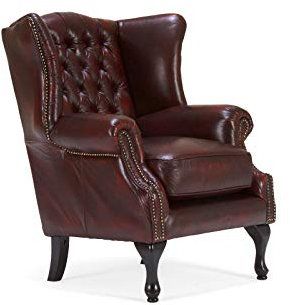 Woodkings® Chesterfield Ohrensessel Pittsfield Sessel antik rot Echtleder Bürosessel Lesesessel Polstermöbel Designsessel Federkern Unikat Herrenzimmer englisches Leder Stilsessel