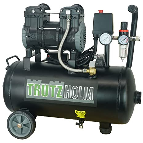 TRUTZHOLM Brushless Silent Flüsterkompressor innenbeschichtet 750W / 24 Liter silent leise 62dB Druckluft, Kompressor, ölfrei, 8 bar, 750 W, Ansaugleistung 128 L/Min inkl. Zubehör