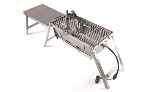 RidgeMonkey Grilla BBQ 65x22x30cm - tragbarer Grill zum Angeln, Angelgrill, Edelstahlgrill zum Ansitzangeln, Grillplatte