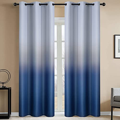 Yakamok Ombré-Vorhänge, wärmeisoliert, verdunkelnd, lichtblockierend, mit Ösen, Raumverdunkelung, Farbverlauf, Vorhänge für Schlafzimmer, 2 Paneele, 106,7 x 213,3 cm, Blau und Grauweiß