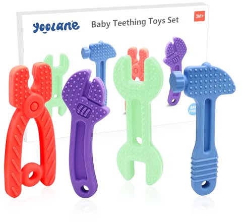 Yoolane Mordedor Bebe [Original] - Juguete de Dentición en Silicona, Herramienta Mordedores Bebes Refrigerante sin BPA | Juguetes & Accesorios & Regalos para Niños Pequeños 3+ Meses | 4 Piezas
