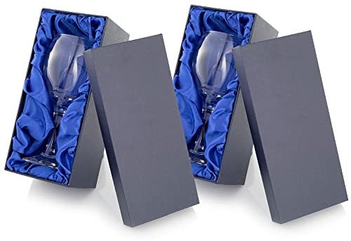EIO Gifts Personalised Double Wine Glass Gift Set in Silk Lined Presentation Boxes - Engraved with Your Custom Text