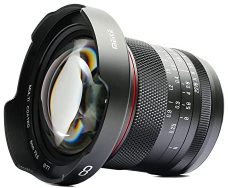 Meike 8mm F2.8 Obiettivo di messa a fuoco manuale grandangolare con distorsione zero grandangolare compatibile con fotocamere mirrorless Panasonic Olympus MFT M43 GH1 GH2 GH3 GH4 GH5 GH6