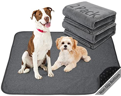 2 Stück Hunde-Pinkelunterlage, waschbar, extra groß, sofort absorbierend, rutschfest, für Haustiere, Laufgitter, Matte, wasserdicht, wiederverwendbar, Bodenmatte für Welpen/Senioren, 92x105 cm, Grau
