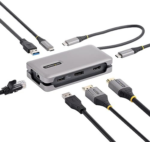 StarTech.com USB-C Multiport Adapter - 4K 60Hz USB C HDMI/DisplayPort Adapter - 3 Port USB C Hub - 100W PD - GbE - USB C Dockingstation/Laptop Dock - USB C auf HDMI - 30 cm Integ. Kabel (DKT31CDHPD3)