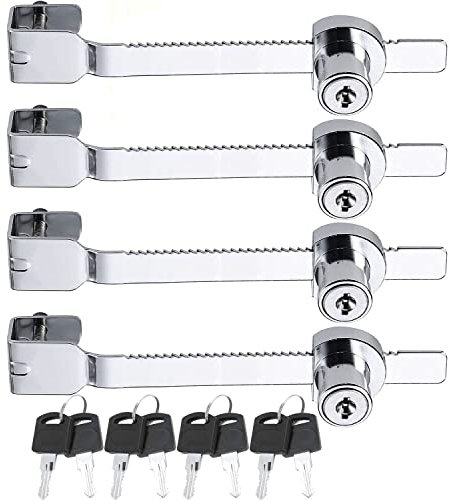 Litensh Lot de 4 verrous de scie coulissante avec clé pour vivarium terrarium vitrine serrure à cliquet serrure verrou vitrine en verre pour porte en verre, clés identiques Argenté