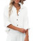 Zitiki Chemisier pour Femme en Coton - Chemise décontractée - Col en V - Manches Longues - Élégant - Décontracté - avec Poches Poitrine, Blanc, XL
