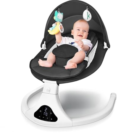Electric Baby Swing for Infants to Toddler| Portable Infant Swing with Remote Control, Rocker with 5 Speeds, 3-Point Harness for Baby Boy Girl (Black)