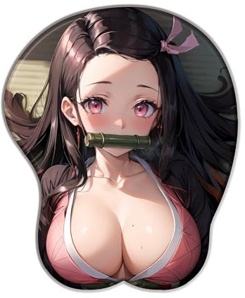 Demon Slayer Kamado Nezuko 3D Sexy Tapis de Souris - Repose-Poignet Animation Silicone Souris Pad - pour Clavier de Bureau et Ordinateur Portable