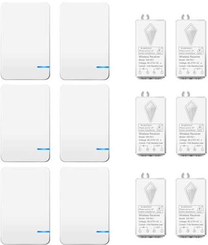 NineLeaf 6Pièces Mini Kit Interrupteur et Récepteur de Lumière sans fil, Kit d'interrupteur sans fil, Interrupteur mural Télécommande pour Lumière LED Maison Hôtel, Intérieur 60m Extérieur 400m