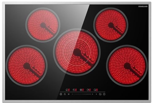 GASLAND CH775BF20B Placa Vitrocerámica Independiente, placa de cocción empotrada de 77 cm con marco de acero inoxidable, 5 zonas de cocción, zona de cocción múltiple, control deslizante, 8200 W