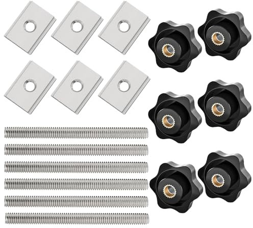 Pamtns 18 Pièces Jeu de Maintien à Action Rapide en Métal Vis de Serrage M8 T-Track Clamp écrou à Poignée étoile avec T-Track Écrou Coulissant et Tiges Filetées pour le Travail du Bois T-Slot
