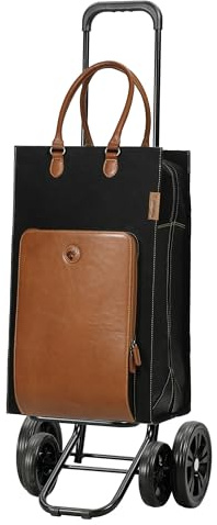 ANDERSEN Einkaufstrolley - Quattro Shopper Charu braun | mit 4 Rädern, höhenverstellbar, schieb- und ziehbar, bis 50 kg - Tasche aus Baumwolle, mit Leder, Innenfach, 49 L