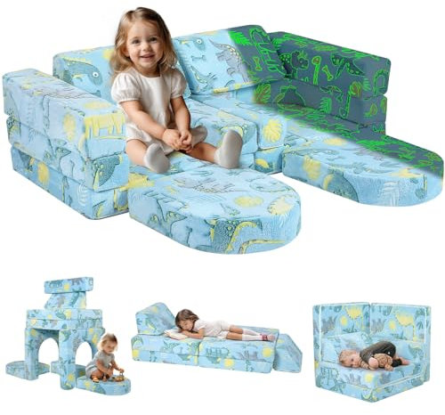 MeMoreCool 10-teiliges Kinder-Couch-Sofa, modulare Kleinkind-Couch, leuchtendes Schlafsofa für Spielzimmer, Schlafzimmer, ausklappbare Spielcouch für Mädchen und Jungen, wandelbares Sofa,