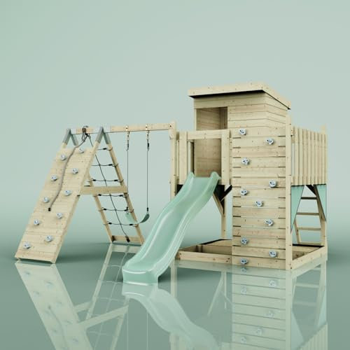 PolarPlay Spielturm Freja aus Holz in Grün Kinderschaukel