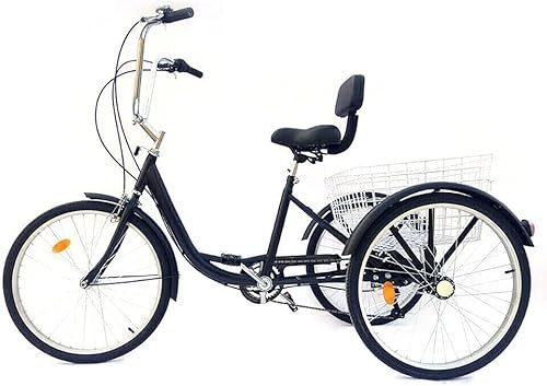 24 Zoll Fahrrad Erwachsenen Dreirad Cityräder 6 Geschwindigkeit 3 Rad Fahrrad Dreirad mit Korb Rahmen aus Aluminiumlegierung Schwarz