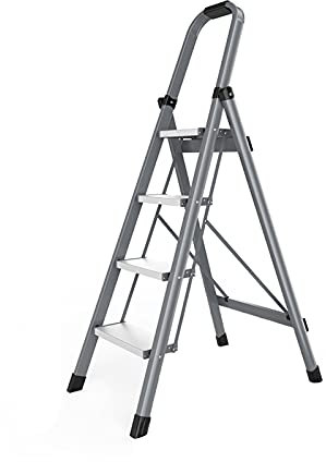 Step Stool Home 4 Step Ladder, Non Slip Treads Folding Step Ladder Hotel Factory Multi-Purpose Ladders Metal Van Ladder Racks/White/74.5X51X136Cm
