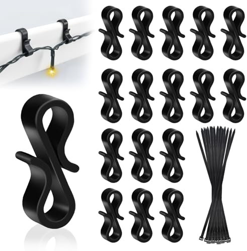 Dalugo Gutter Hooks for Outdoor Lights, 120 Pcs Black Plastic S Gutter Clips for Hanging Outdoor Christmas String Lights, Icicle Fairy Light, Christmas Tree Decorations