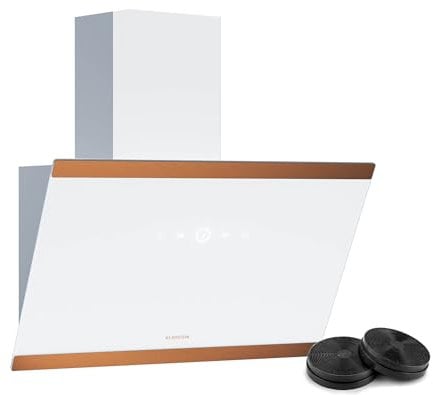 Klarstein Flashline Campana Extractora - 60Cm Pantalla Táctil, 524 M³/H, A++ Eficiencia Energética, Iluminación LED, Silenciosa 34,5 Db, Blanco & Cobre, Modo Extracción & Recirculación